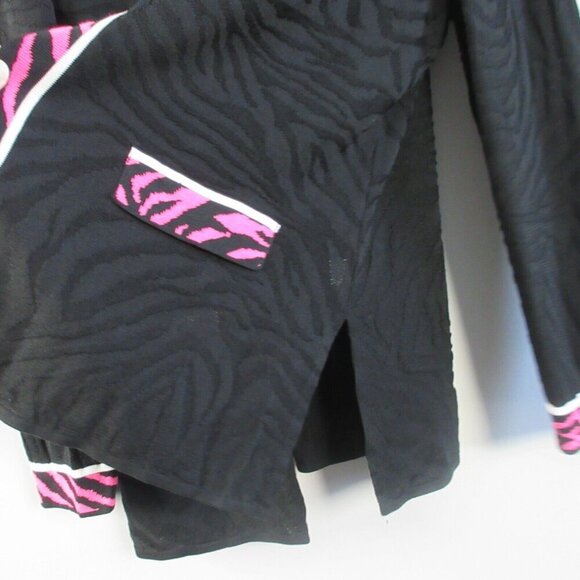 Ming Wang Women Blazer Cardigan L Black Pink Trim Acrylic Pocket Open Casual 452 - Picture 5 of 10